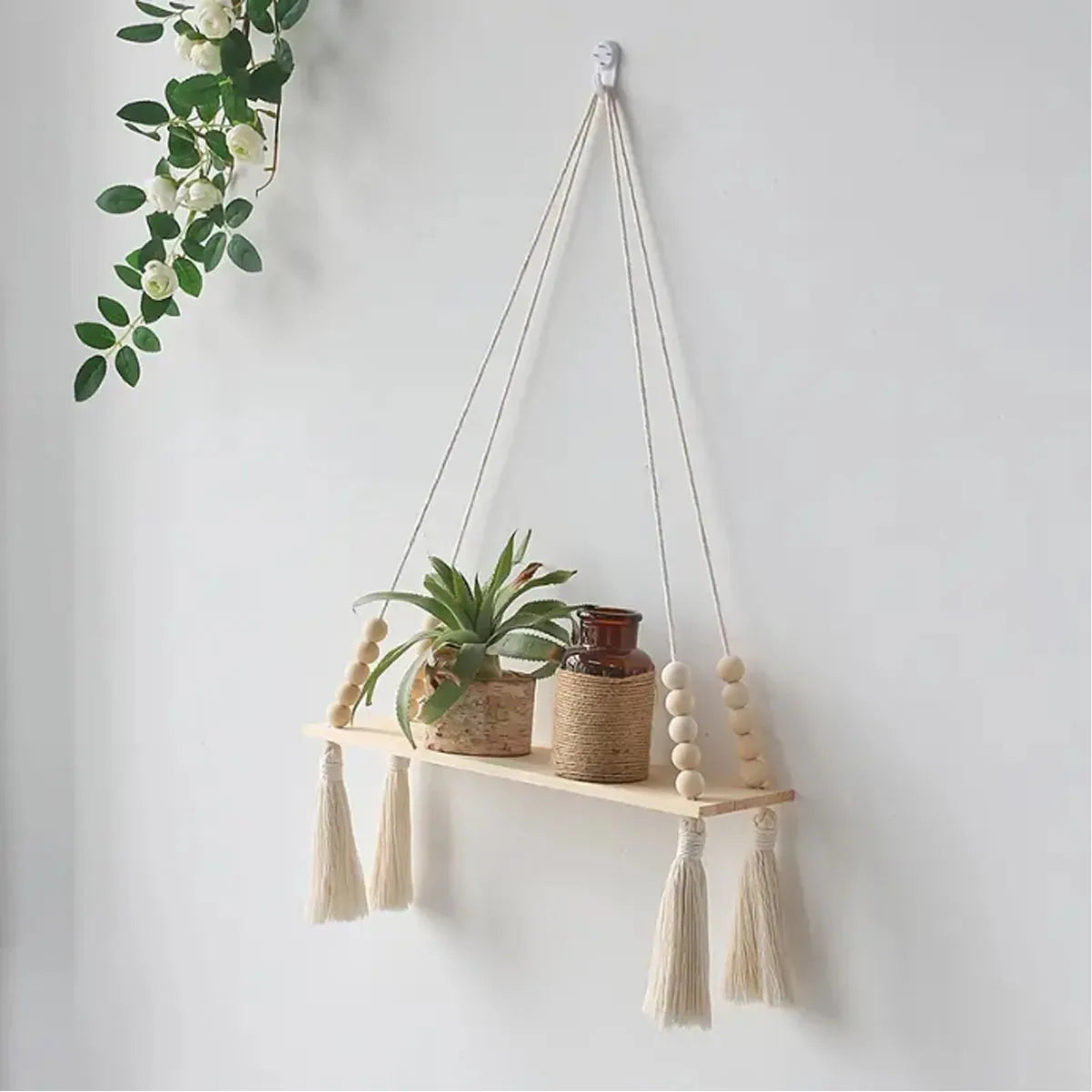 Wooden Wall Hanging Shelf with Tassel