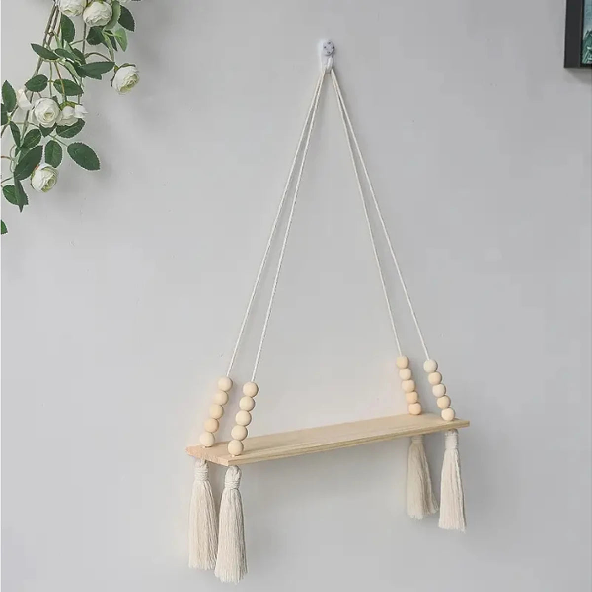 Wooden Wall Hanging Shelf with Tassel