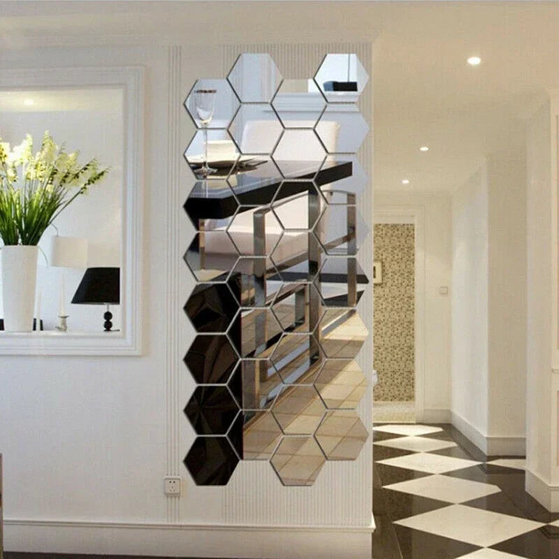 Hexagonal Acrylic Mirror Wall Decals (12/24 pcs)