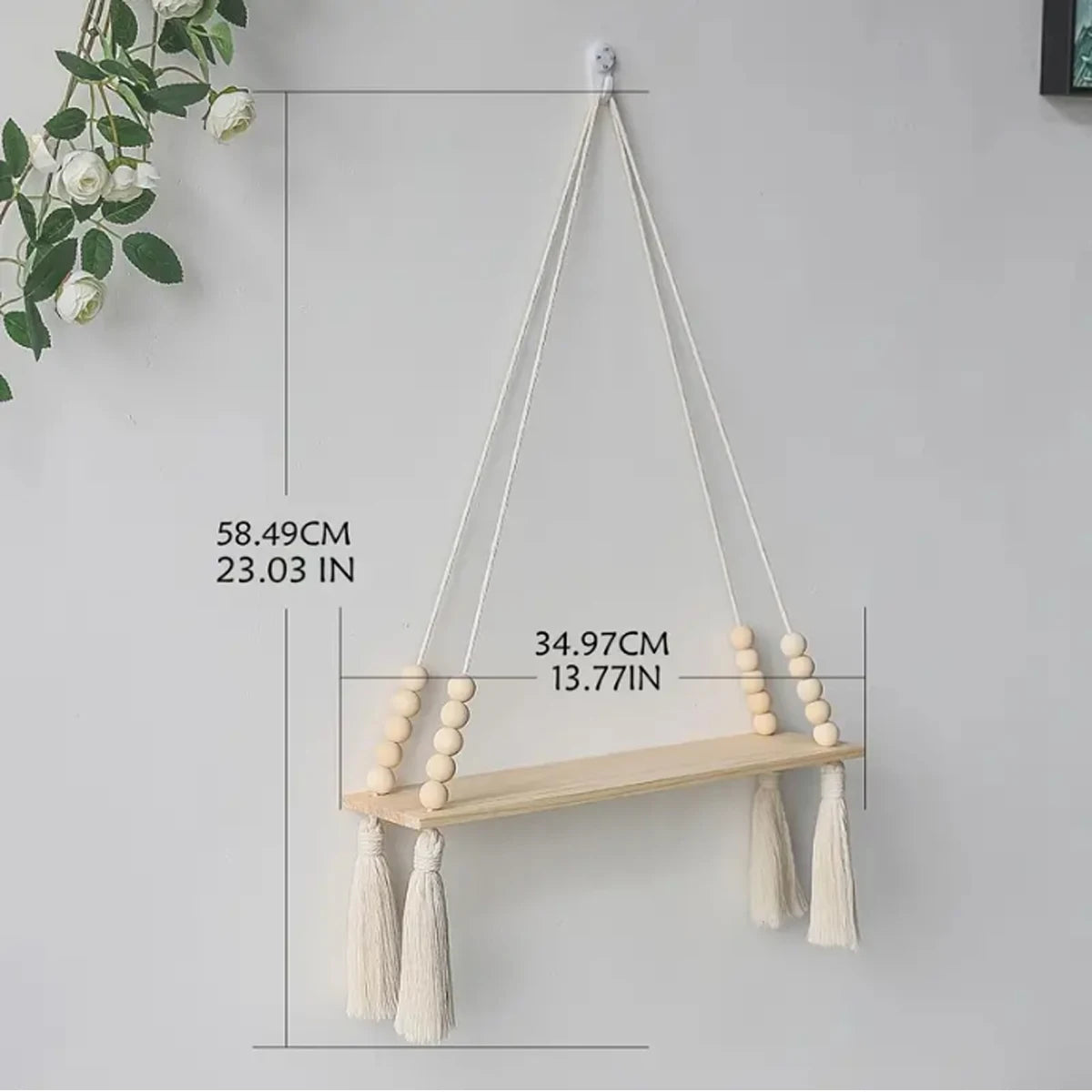 Wooden Wall Hanging Shelf with Tassel