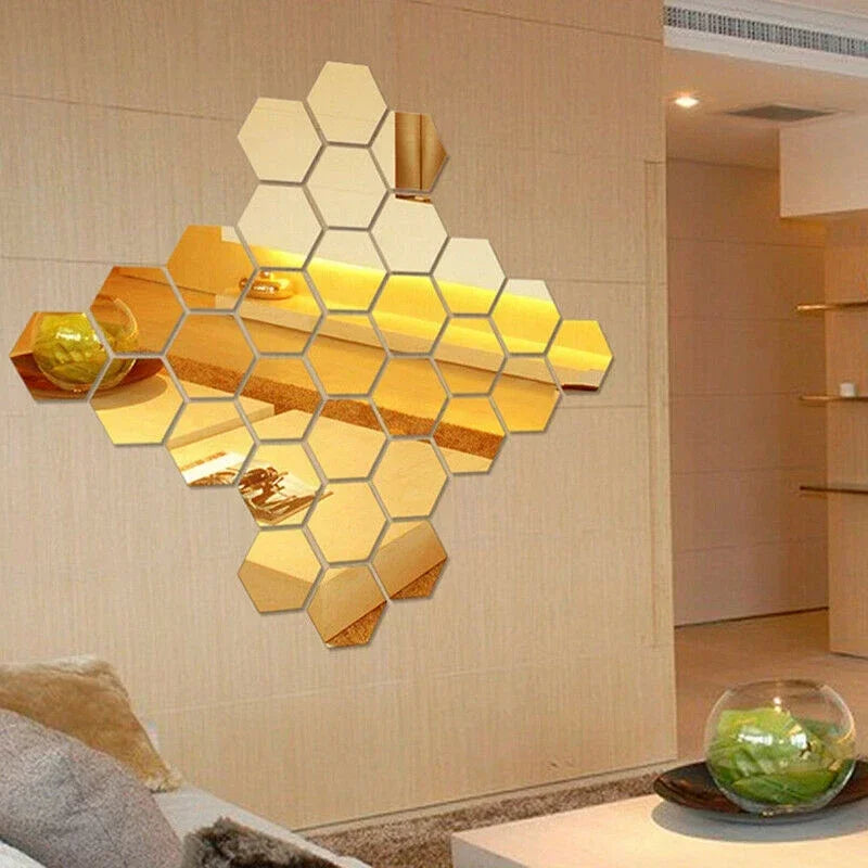 Hexagonal Acrylic Mirror Wall Decals (12/24 pcs)